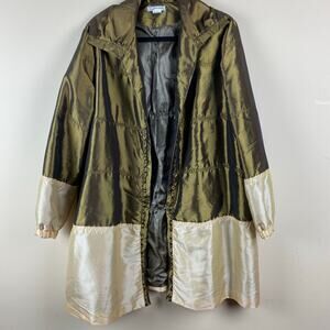 Grace Chuang Metallic Gold Iridescent Satin Feel Mid Length Kimono Duster Jacket